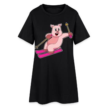 Schwein Skifahrer Ski - Frauen T-Shirt-Kleid - Schwarz - Vorne