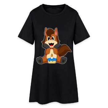 Gâteau d’anniversaire de cheval - Robe T-shirt Femme - noir - Devant