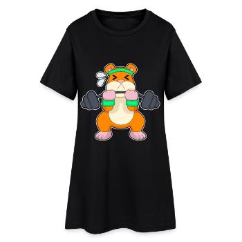 Bodybuilder Hamster Bodybuilding avec barre - Robe T-shirt Femme - noir - Devant