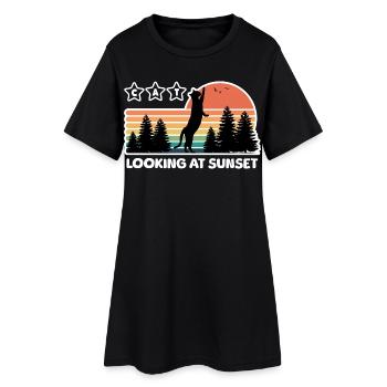 Chat noir regardant le coucher du soleil - Robe T-shirt Femme - noir - Devant