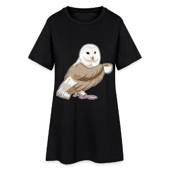 Eule Tasse Kaffee - Frauen T-Shirt-Kleid - Schwarz - Vorne