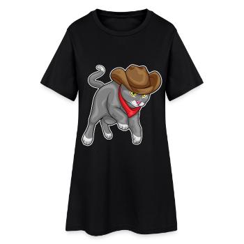 Chat Cowboy Cowboy Chapeau - Robe T-shirt Femme - noir - Devant