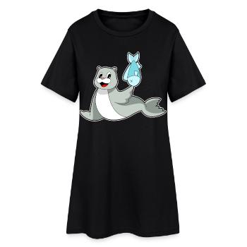 Seehund Fisch - Frauen T-Shirt-Kleid - Schwarz - Vorne