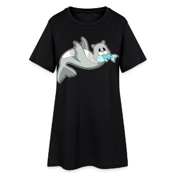 Seehund Fisch - Frauen T-Shirt-Kleid - Schwarz - Vorne