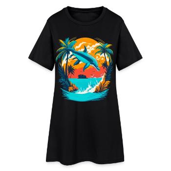 Dolphin with Tropical Sunset - Women’s T-Shirt Dress - black - Front