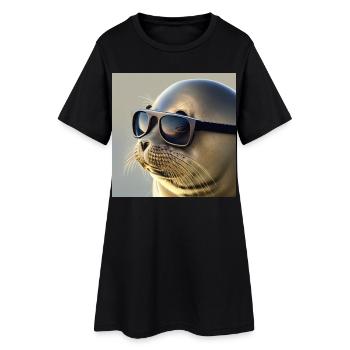 Seal with sunglasses - Women’s T-Shirt Dress - black - Front
