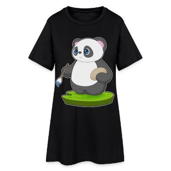 Peinture au pinceau de peintre panda - Robe T-shirt Femme - noir - Devant