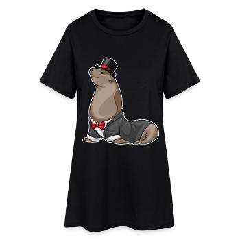 Mariage du marié de phoques au haut-de-forme - Robe T-shirt Femme - noir - Devant