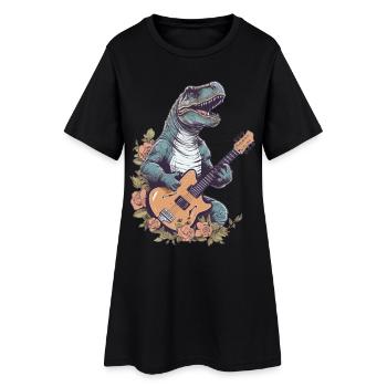 Dinosaure avec guitare pour musiciens - Robe T-shirt Femme - noir - Devant