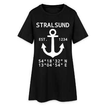 Stralsund Koordinaten - Frauen T-Shirt-Kleid - Schwarz - Vorne