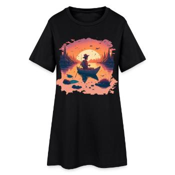 Fischer im Herbst - Frauen T-Shirt-Kleid - Schwarz - Vorne