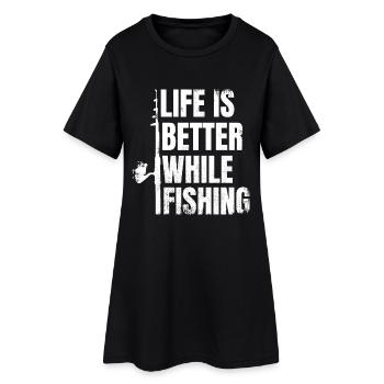 Das Leben ist besser beim Angeln - Frauen T-Shirt-Kleid - Schwarz - Vorne