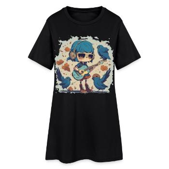 Mädchen mit Gitarre im Herbst - Frauen T-Shirt-Kleid - Schwarz - Vorne