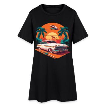 Palmen Sonnenuntergang Auto Urlaub amerikanisch - Frauen T-Shirt-Kleid - Schwarz - Vorne