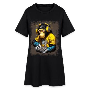 DJ Affe - Frauen T-Shirt-Kleid - Schwarz - Vorne