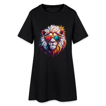 Lion à lunettes de soleil néon - Robe T-shirt Femme - noir - Devant