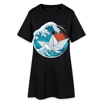 Bateau en papier origami - Robe T-shirt Femme - noir - Devant