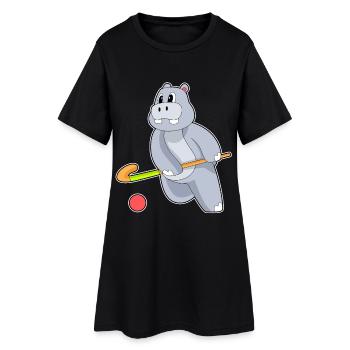 Hippopotamus Hockey sur gazon Stick - Robe T-shirt Femme - noir - Devant