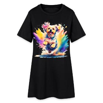 Chiot Maltais sautant - Robe T-shirt Femme - noir - Devant