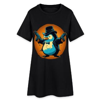 Pingouin avec pistolets et chapeau - Robe T-shirt Femme - noir - Devant