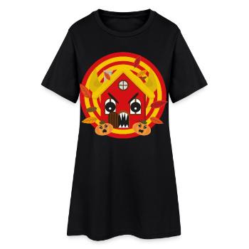 Häuschens Plausch im Herbst - Frauen T-Shirt-Kleid - Schwarz - Vorne