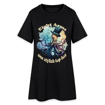 Acht Arme ein stylisher Hut Krake - Frauen T-Shirt-Kleid - Schwarz - Vorne