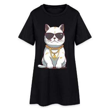 Chat cool avec lunettes de soleil et chaîne en or - Robe T-shirt Femme - noir - Devant