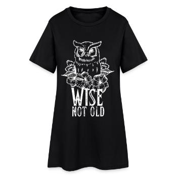 Vintage Eule und Rosen Wise Not Old - Frauen T-Shirt-Kleid - Schwarz - Vorne