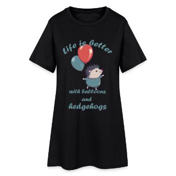 Petit hérisson avec ballons et lettrage - Robe T-shirt Femme - noir - Devant
