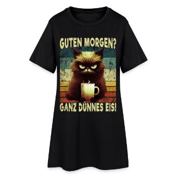Ganz Dünnes Eis Kaffee Katze Morgenmuffel Retro - Frauen T-Shirt-Kleid - Schwarz - Vorne