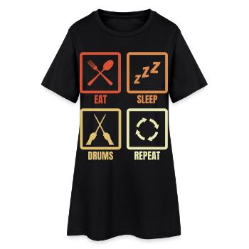 Manger, dormir, tambouriner, répéter - Robe T-shirt Femme - noir - Devant
