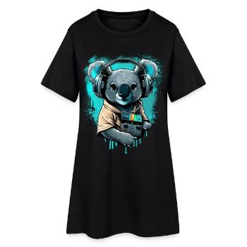koala avec écouteurs et Walkman - Robe T-shirt Femme - noir - Devant