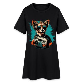 Chien avec boombox et lunettes de soleil - Robe T-shirt Femme - noir - Devant
