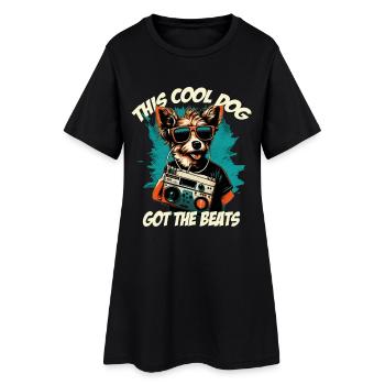 Chien avec boombox et lettrage - Robe T-shirt Femme - noir - Devant