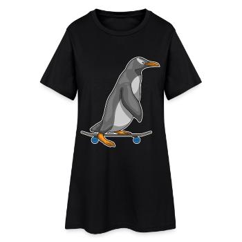 Pinguin Skater Skateboard - Frauen T-Shirt-Kleid - Schwarz - Vorne