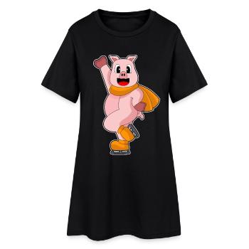 Schwein Eislaufen Schlittschuhe - Frauen T-Shirt-Kleid - Schwarz - Vorne