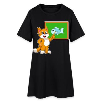 Cat Teacher Pointing Stick School - Women’s T-Shirt Dress - black - Front