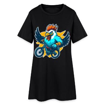 Hahn mit Fahrrad - Frauen T-Shirt-Kleid - Schwarz - Vorne