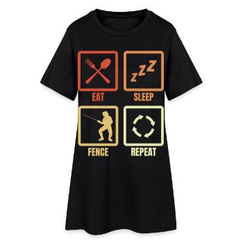 Essen Schlafen Fechten Wiederholen - Frauen T-Shirt-Kleid - Schwarz - Vorne