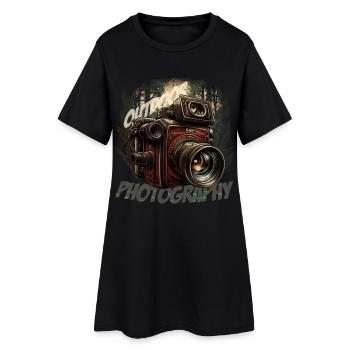 Caméra dans la forêt avec lettrage - Robe T-shirt Femme - noir - Devant