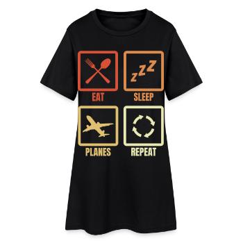 Food, sleeping, repeating planes - Women’s T-Shirt Dress - black - Front