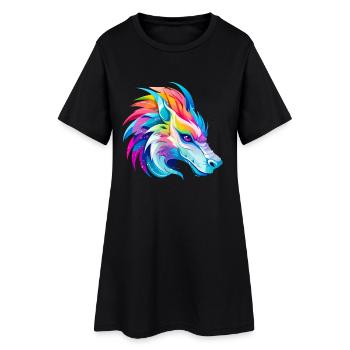 Tête de Dragon Arc-en-ciel - Robe T-shirt Femme - noir - Devant