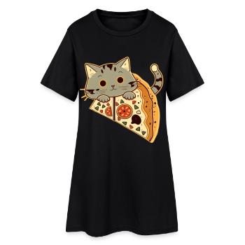 Pizza with cat - Women’s T-Shirt Dress - black - Front