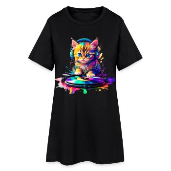 Chaton DJ - Arc-en-ciel 2 - Robe T-shirt Femme - noir - Devant