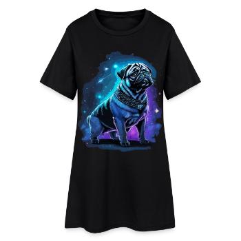 Neon Mops Hund Mitternachtszauber - Frauen T-Shirt-Kleid - Schwarz - Vorne