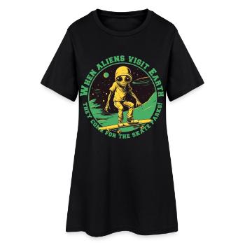 Skaterals dans l’espace avec lettrage - Robe T-shirt Femme - noir - Devant