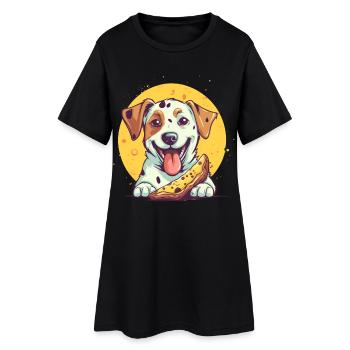 Chien avec pizza - Robe T-shirt Femme - noir - Devant