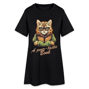 Chat avec livre et lettrage - Robe T-shirt Femme - noir - Devant