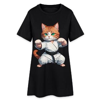 Karaté Chat - Kung-Fu Cat - Robe T-shirt Femme - noir - Devant