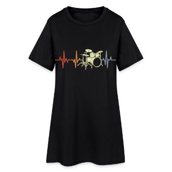 Drummer EKG Herzklopfen - Frauen T-Shirt-Kleid - Schwarz - Vorne